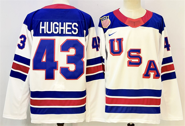 Men's USA #43 Quinn Hughes White 2025-2026 Stitched Jersey