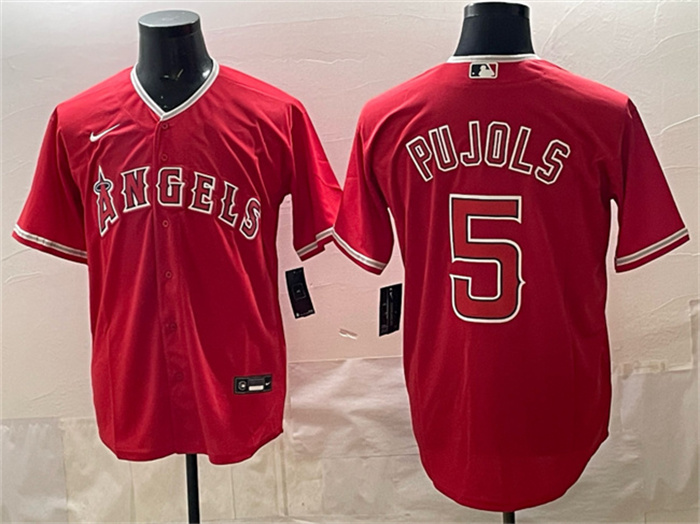 Men's Los Angeles Angels #5 Albert Pujols Red Stitched Baseball Jersey