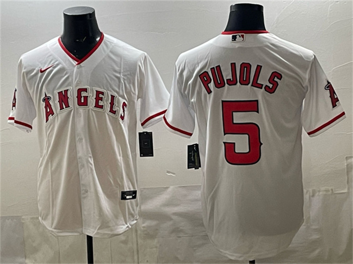 Men's Los Angeles Angels #5 Albert Pujols White Stitched Baseball Jersey