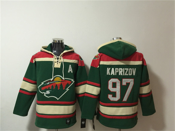Men's Minnesota Wild #97 Kirill Kaprizov Green Lace-Up Pullover Hoodie
