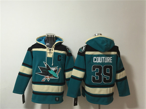Men's San Jose Sharks #39 Logan Couture Teal Lace-Up Pullover Hoodie