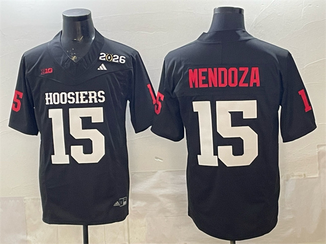 Men's Indiana Hoosiers #15 Fernando Mendoza Black F.U.S.E. 2026 Patch Stitched Basketball Jersey