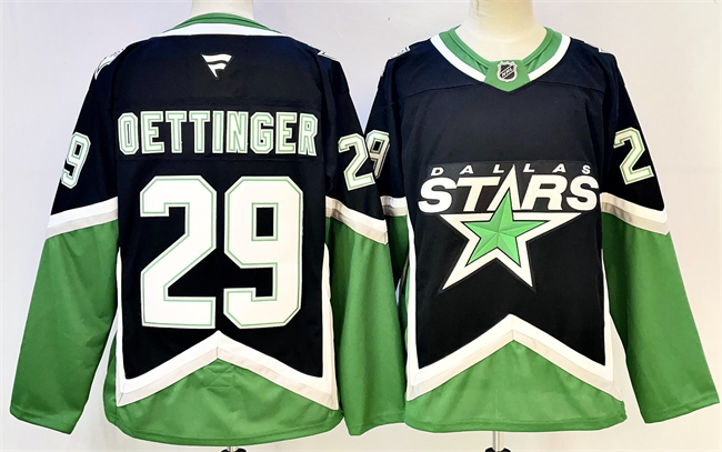 Men's Dallas Stars #29 Jake Oettinger Black 2025-26 Alternate Stitched Hockey Jersey