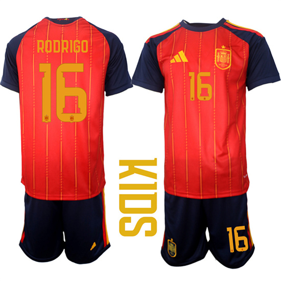 Youth Spain #16 RODRIGO National Team FIFA x World Cup 2026 Home Red On Field Kids Jerseys