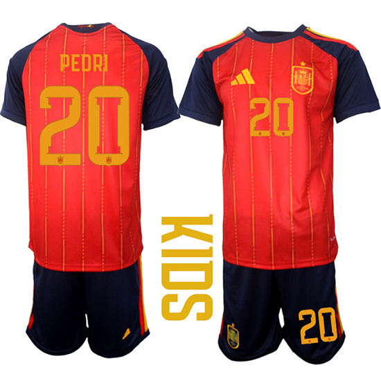 Youth Spain #20 PEDRI National Team FIFA x World Cup 2026 Home Red On Field Kids Jerseys