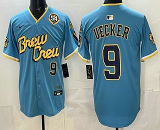 Men's Milwaukee Brewers #9 Bob Uecker Blue City Connect Limited Jersey