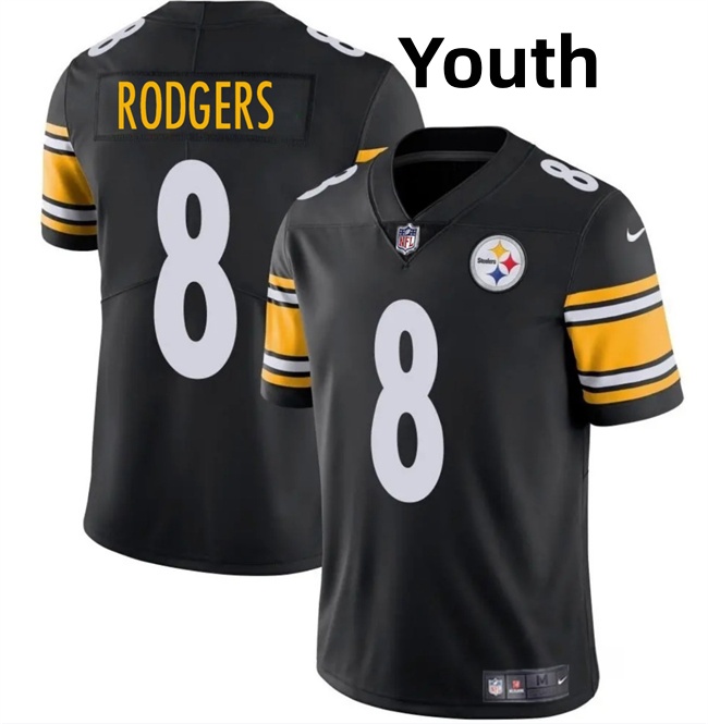 Youth Pittsburgh Steelers #8 Aaron Rodgers Black 2025 Vapor Limited Stitched Football Jersey