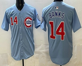Men's Chicago Cubs #14 Ernie Banks Baby Blue Limited Jersey