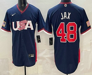 Men's USA #48 Griffin Jax Navy 2026 World Baseball Classic Cool Base Jersey
