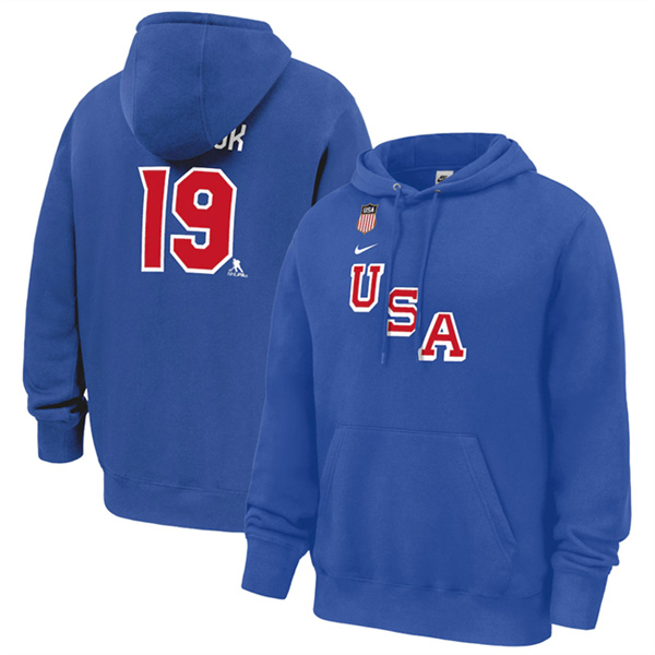 Men's US Hockey #19 Matthew Tkachuk Royal 2026 Name & Number Hoodie