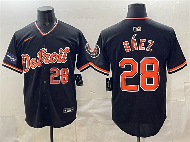 Men's Detroit Tigers #28 Javier Báez Black 2026 Meijer Patch Alternate Vapor Premier Limited Stitched Baseball Jersey