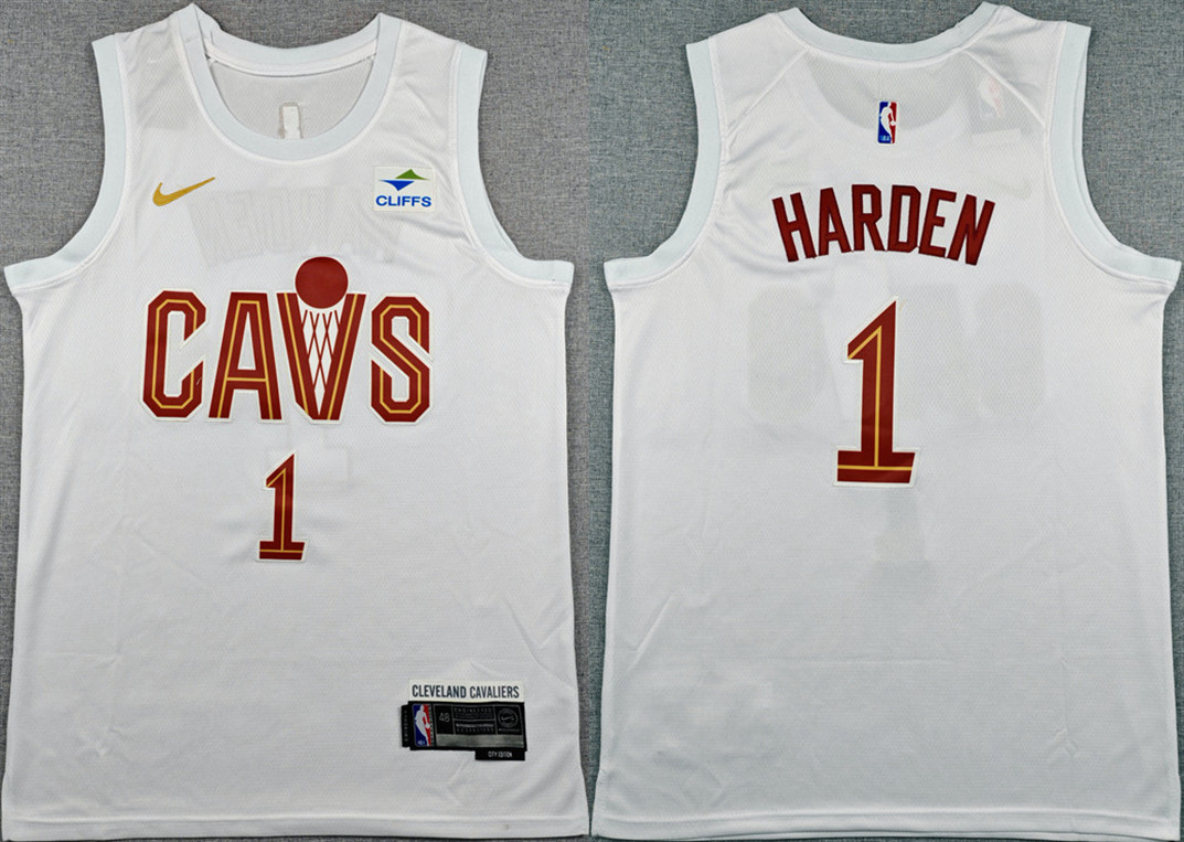 Men's Cleveland Cavaliers #1 James Harden White 2026 Association Edition Stitched Stitched Jersey