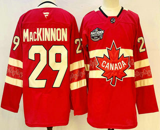 Men's Canada #29 Nathan MacKinnon Red 2025 4 Nations Face-Off Premium Stitched Jersey