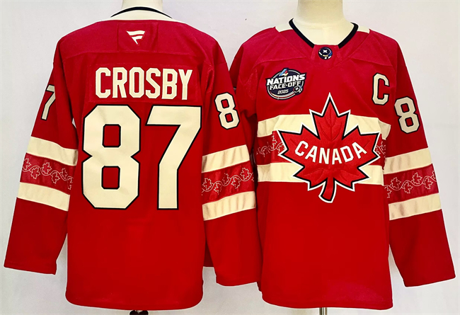 Men's Canada #87 Sidney Crosby Red 2025 4 Nations Face-Off Premium Stitched Jersey